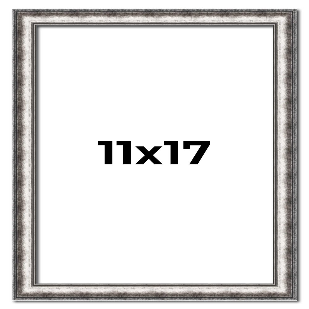 11x17 Frame Silver Real Wood Picture Frame Width 1.125 Inches | Interior Frame Depth 0.5 Inches | Complete with UV Acrylic, Foam Board Backing & Hanging Hardware
