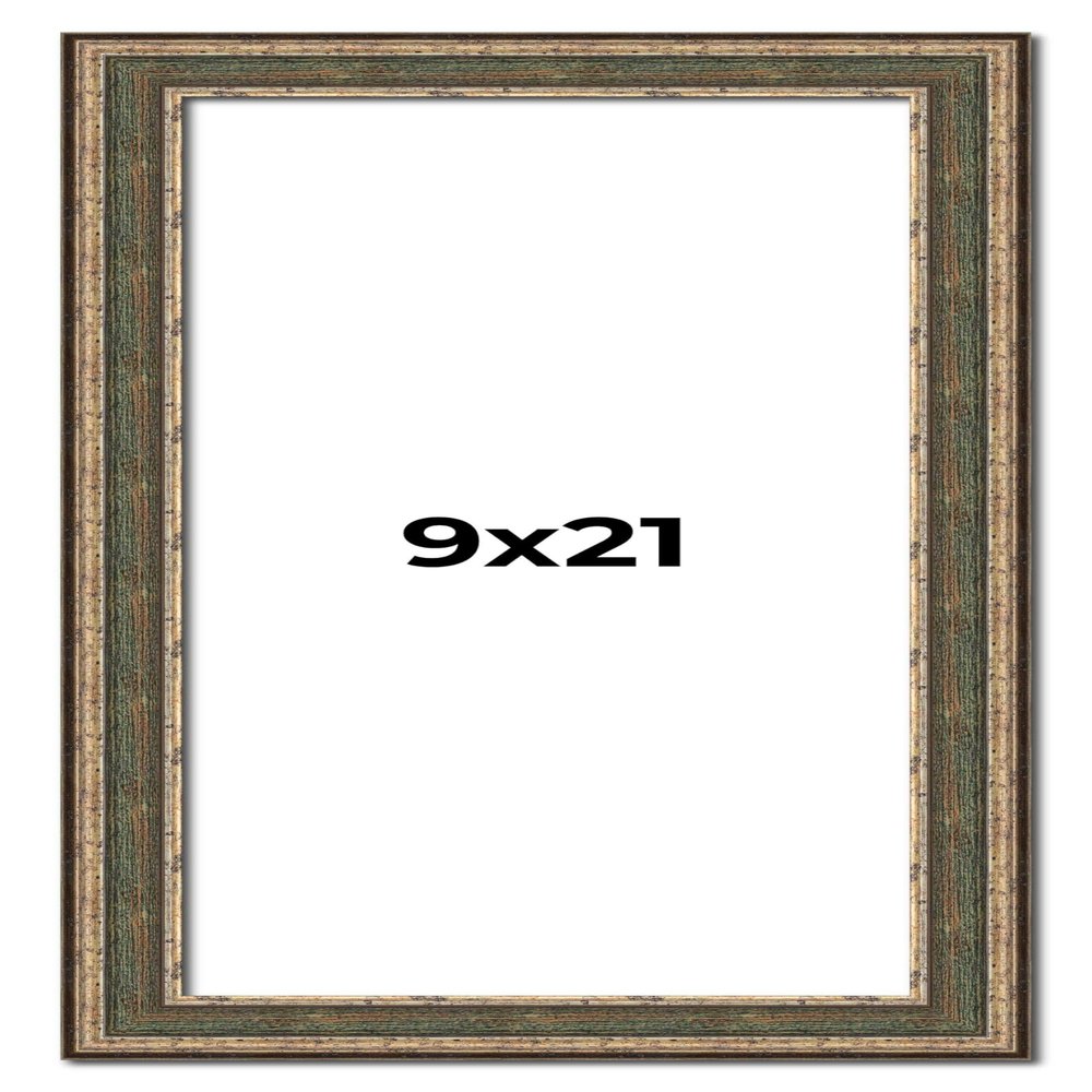 9x21 Frame Tarnished Silver Solid Wood Picture Frame Width 1.5 Inches | Interior Depth 0.5 Inches | Oddone Traditional Photo Frame Complete with UV Acrylic, Foam Board Backing & Hanging Hardware