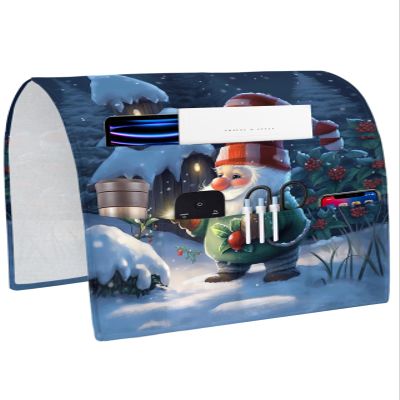 LEOKOTI Christmas Remote Control Holder for Bed Recliner Sofa Armrest Organizer, Xmas Gnomes Winter Snowflake Poinsettia Couch Caddy Bedside Storage with 5 Pockets for Magazine/Phone/Cup 19.7"x35"