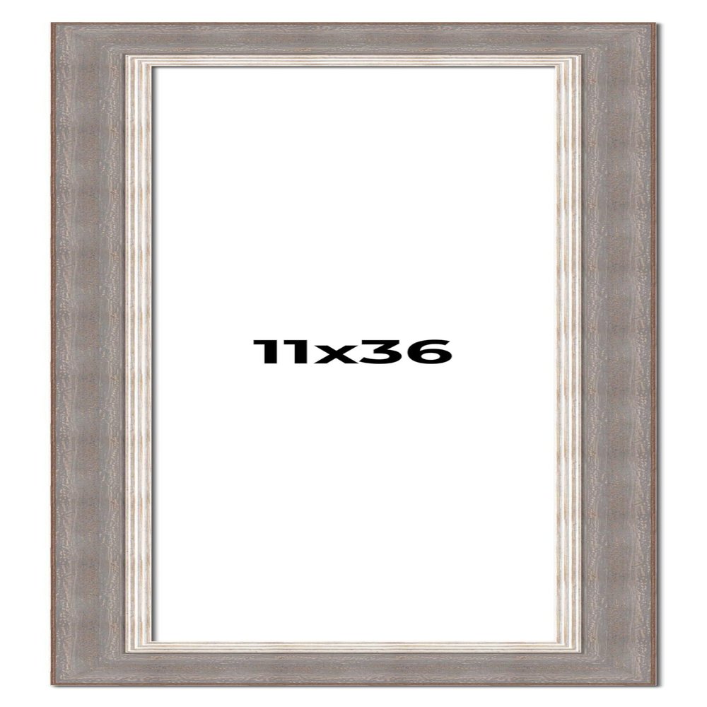 11x36 Frame Grey Real Wood Picture Frame Width 2.75 Inches | Interior Frame Depth 0.5 Inches | Linus Rustic Photo Frame Complete with UV Acrylic, Foam Board Backing & Hanging Hardware