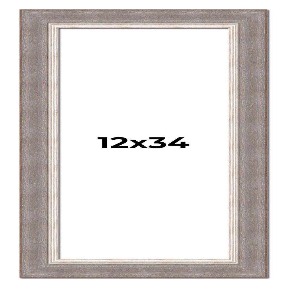 12x34 Frame Grey Real Wood Picture Frame Width 2.75 Inches | Interior Frame Depth 0.5 Inches | Linus Rustic Photo Frame Complete with UV Acrylic, Foam Board Backing & Hanging Hardware