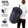 BATTOO Collapsible Laundry Baskets- Foldable Hamper for Laundry Extra Large Pop Up Laundry Hamper 107L with Long Straps Drawstring Clothes Hamper for Bathroom, Campout, Dorm or Travel Navy view 3
