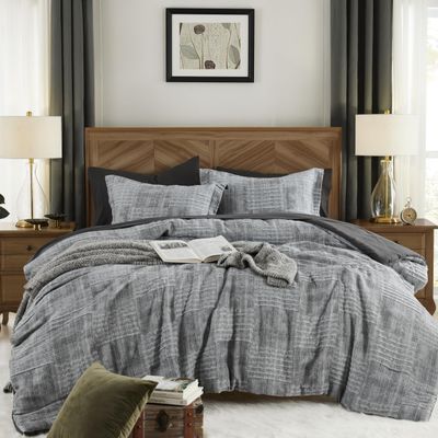 MaiRve Charcoal Grey Full Comforter Set, Textured Design Grey Crinkle Bed in A Bag Full Size, Full Comforter Set with 7 Pieces with Comforter, Sheets, Pillowcases & Shams 80"x 90"