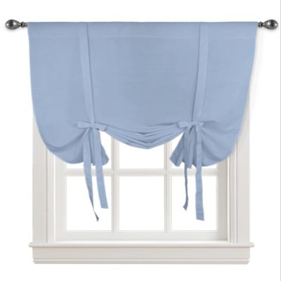 ALAGEO Tie Up Curtain for Window Solid Color Kitchen Curtains Adjustable Balloon Tie Up Shade for Small Window Light Blue Window Curtain for Kitchen Bathroom Living Room 1 Panel Rod Pocket, 52"x45"