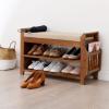 WaShaRoom Shoe Rack,Free Standing Shoe Racks,Shoe Organizer,Shie Rack,Shoe Storage,2-Tier Bamboo Shoe Bench with Chion Padded Seat,Entryway Bedroom Living Room Balcony, Brown Shoe Shelf view 2