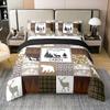 Hunting Bear Deer 100% Cotton Duvet Cover King Size, Camouflage Arrows Patchwork Comforter Cover, Rustic Farmhouse Cabin Bedding Set, Checkered Buffalo Plaid Quilt Cover with 2 Pillow Shams, Brown view 1