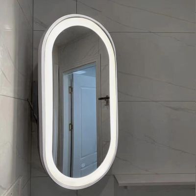 Corner Mirror With Bracket, Oval LED Bathroom Mirror, 35X60cm,40X80cm,40X90cm Aluminium Alloy Frame Wall Mirror, Smart Touch Makeup Mirror, White Light, Natural Light, Warm Light, HD ( Color : White ,