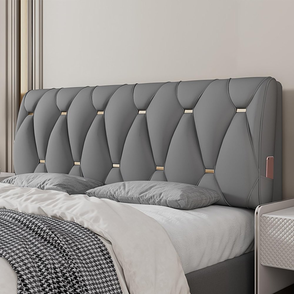 ZZYK Wipeable Headboard Pillow Wedge Wall Mounted Pillow Large Backrest Metal Buttons Bedside Upholstered Lumbar Positioning Support Cushion for Home Bed,Gray 2,35x23x2In