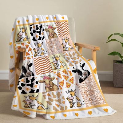 SUPERICH Cute Cow Pizza Blanket Gifts Super Soft Fleece Throw Blankets Cozy Flannel Air Conditioning Blanket Blanket for Couch Bed Queen Size 80x60 in for Adult