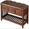 BABYCE Footstool Shoe Changing Stool American Solid Wood Door Change Shoe Bench Sofa Stool Door Can Sit Shoe Rack Storage Footstool with Drawer (Size : 92 * 38 * 45cm) view 1