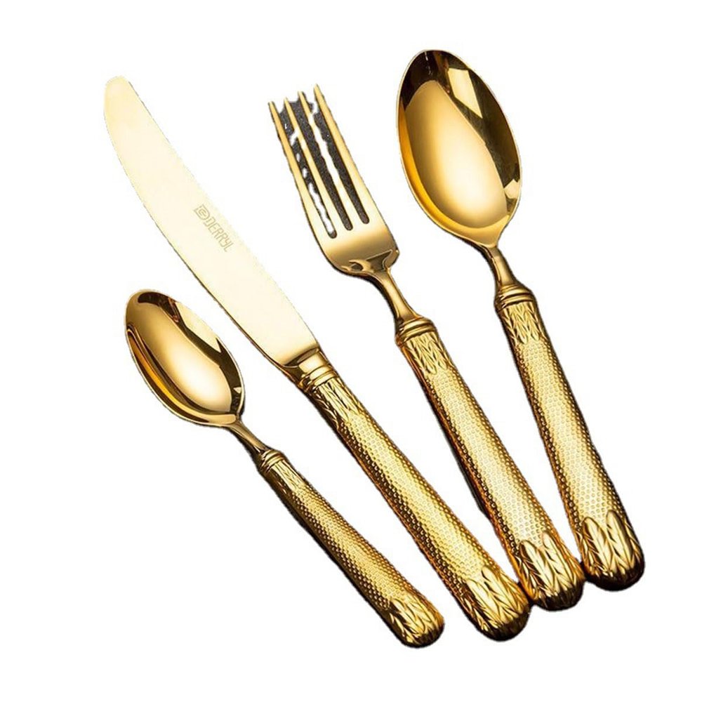 Gold Utensils Set Flatware Set for 4(16pcs) Mirror Effect Exquisite Ergonomic Family Gatherings Wedding Banquet Everyday Household Formal Occasions Best Gift Combo Include Fork Knife Spoon Set