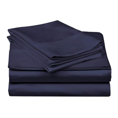 400 Thread Count Luxury Full Size, Sheet Set (4 Pc Set) 100% Egyptian Cotton Premium Long Staple Fits 16 Inch Deep Pocket Color Navy Blue Solid Pattern