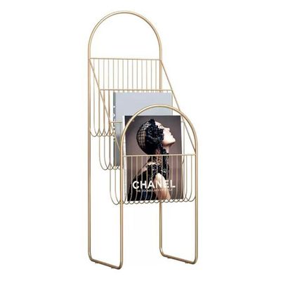 Floor-Standing Magazine Rack, Wrought Iron Magazine Rack Magazine Book Storage Rack Newspaper Rack Shelf /Brochure Stand for Exhibitions Malls Hospitals Offices ( Color : Gold , Size : 32x32x93cm )