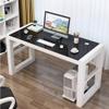 32/40/47in Comeputer Desk with Glass Panel Modern Heavy Duty Home Office Desk Metal Frame Writing Study Work Desk PC Laptop Table (32in(80cm), B+W) view 3