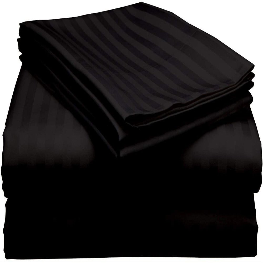 400 Thread Count Luxury King Size, Sheet Set (4 Pc Set) 100% Egyptian Cotton Premium Long Staple Fits 16 Inch Deep Pocket Color Black Stripe Pattern