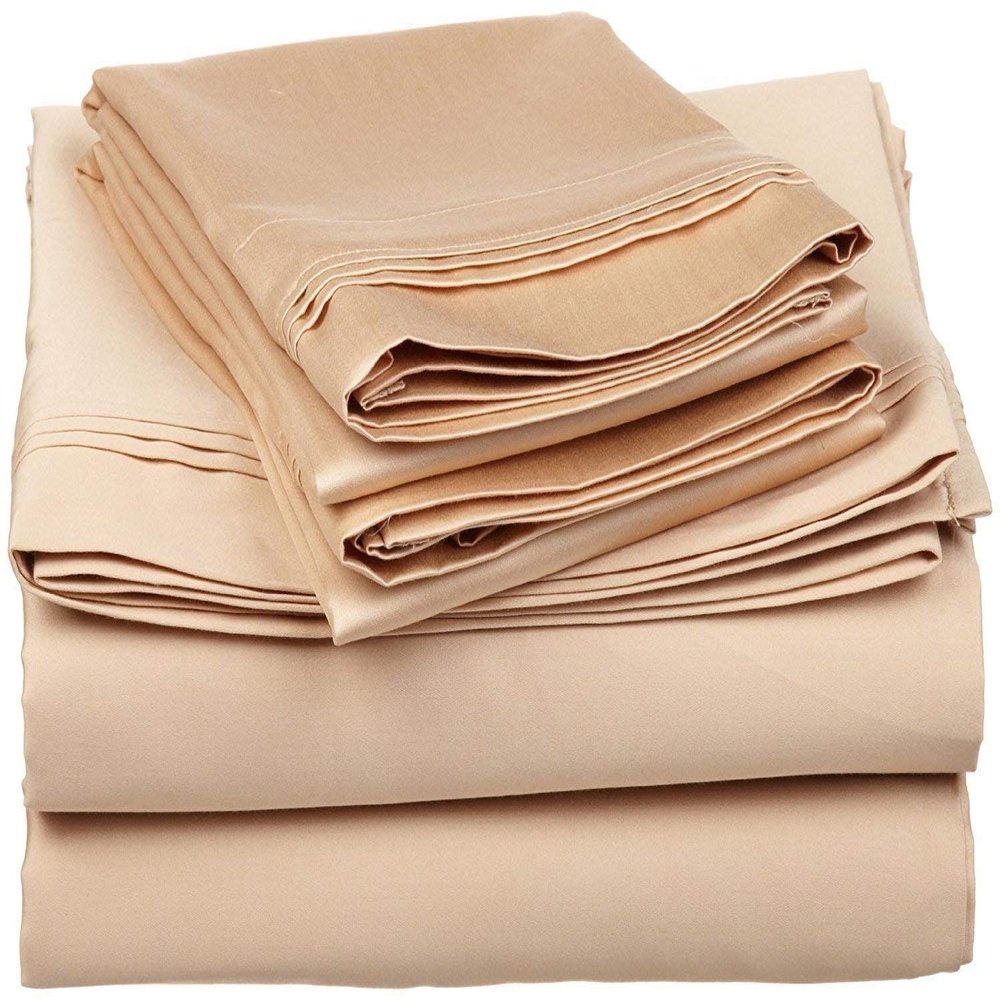 400 Thread Count Luxury Full Size, Sheet Set (4 Pc Set) 100% Egyptian Cotton Premium Long Staple Fits 16 Inch Deep Pocket Color Beige Solid Pattern