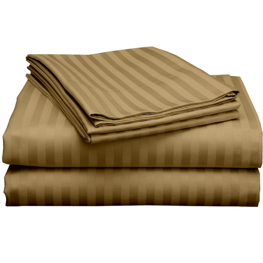 400 Thread Count Luxury Twin Size, Sheet Set (4 Pc Set) 100% Egyptian Cotton Premium Long Staple Fits 16 Inch Deep Pocket Color Taupe Stripe Pattern