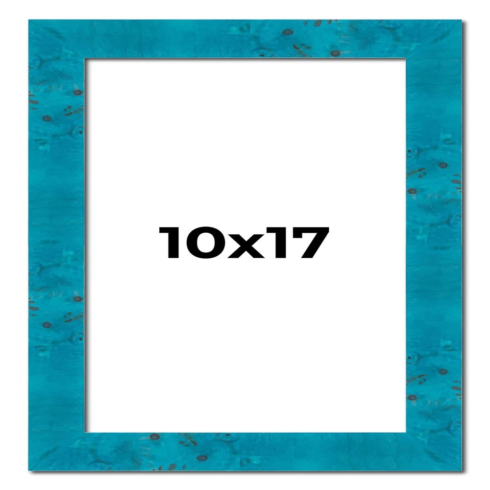 10x17 Frame Blue Teal Burl Wood Picture Frame | 1.75 Inch Moulding Width | Interior Frame Depth 0.5 Inches | Blue Veneer Traditional Photo Frame Complete with UV Acrylic, Foam Board Backing & Hanging