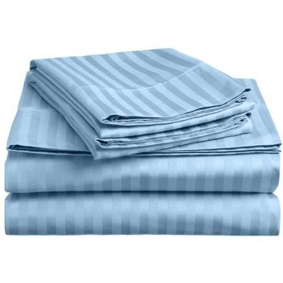 400 Thread Count Luxury Twin XL Size, Sheet Set (4 Pc Set) 100% Egyptian Cotton Premium Long Staple Fits 16 Inch Deep Pocket Color Light Blue Stripe Pattern