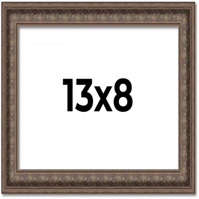 13x8 Ornate Brown Real Wood Picture Frame Width 1.5 Inches | Interior Frame Depth 0.5 Inches | Zisa Ornate Photo Frame Complete with UV Acrylic, Foam Board Backing & Hanging Hardware