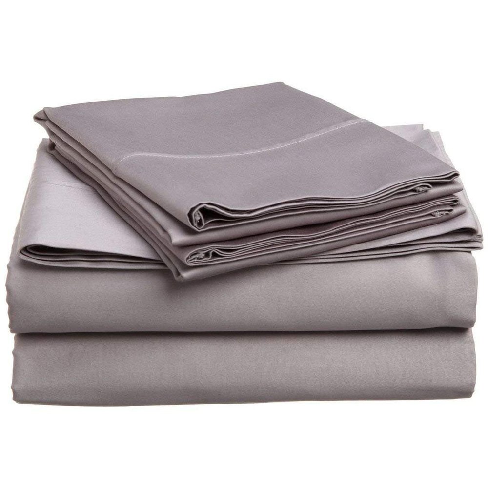 400 Thread Count Luxury Twin XL Size, Sheet Set (4 Pc Set) 100% Egyptian Cotton Premium Long Staple Fits 16 Inch Deep Pocket Color Silver Grey Solid Pattern