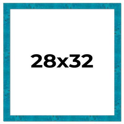 28x32 Frame Blue Teal Burl Wood Picture Frame | 1.75 Inch Moulding Width | Interior Frame Depth 0.5 Inches | Blue Veneer Traditional Photo Frame Complete with UV Acrylic, Foam Board Backing & Hanging