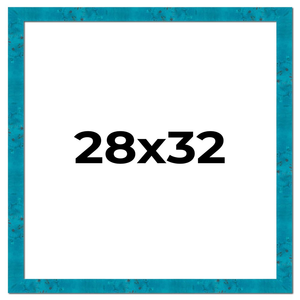 28x32 Frame Blue Teal Burl Wood Picture Frame | 1.75 Inch Moulding Width | Interior Frame Depth 0.5 Inches | Blue Veneer Traditional Photo Frame Complete with UV Acrylic, Foam Board Backing & Hanging