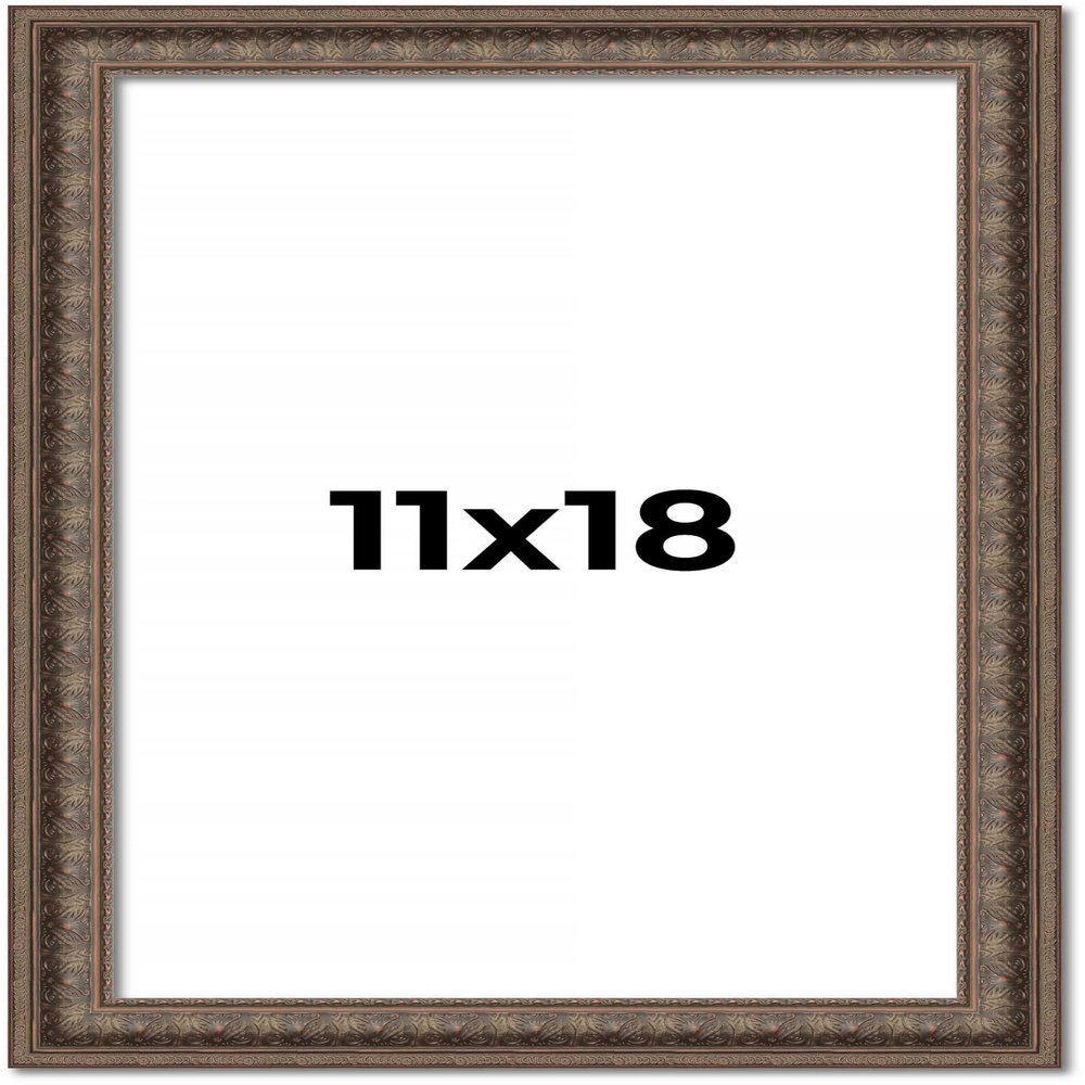 11x18 Ornate Brown Real Wood Picture Frame Width 1.5 Inches | Interior Frame Depth 0.5 Inches | Zisa Ornate Photo Frame Complete with UV Acrylic, Foam Board Backing & Hanging Hardware
