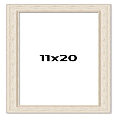 11x20 Frame White Wash Rustic Cream Picture Frame | 1.75 Inch Moulding Width | Complete with UV Acrylic Plexiglass, Foam Board Backing & Hanging Hardware