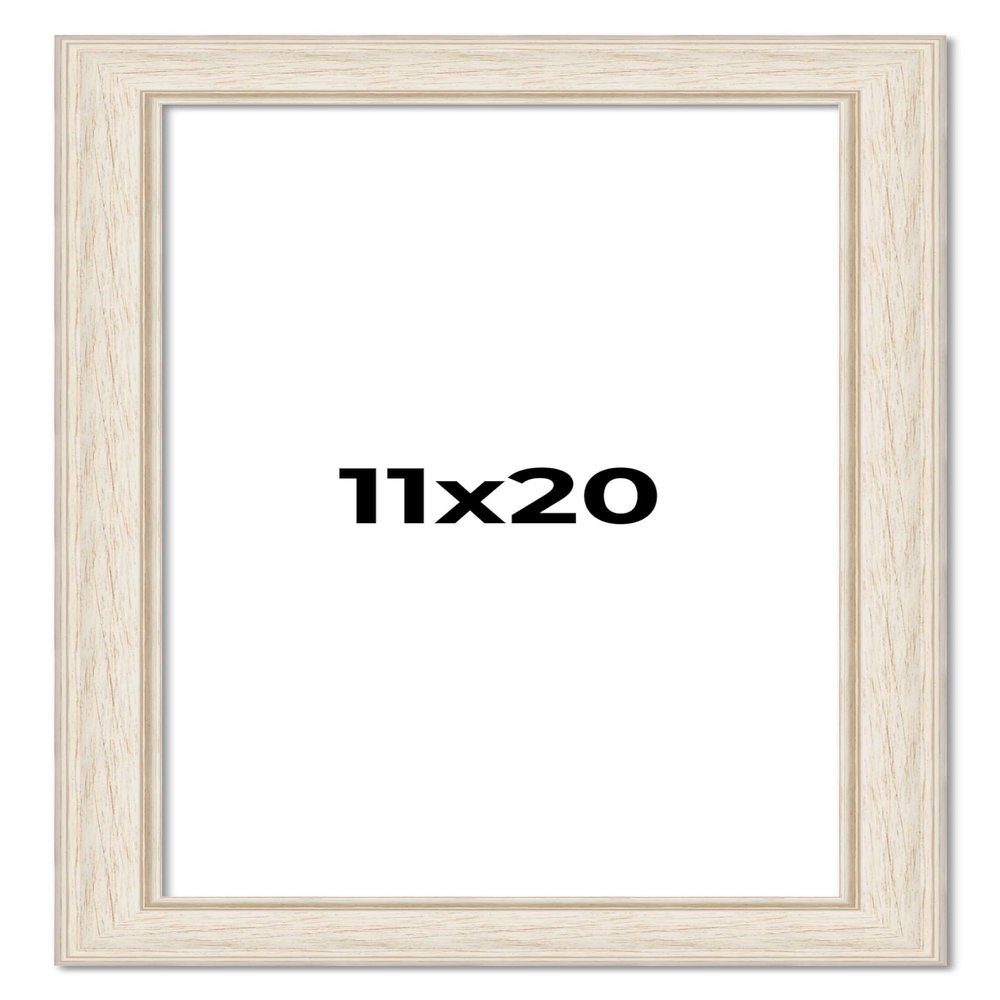 11x20 Frame White Wash Rustic Cream Picture Frame | 1.75 Inch Moulding Width | Complete with UV Acrylic Plexiglass, Foam Board Backing & Hanging Hardware