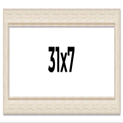 31x7 Frame White Wash Rustic Cream Picture Frame | 1.75 Inch Moulding Width | Complete with UV Acrylic Plexiglass, Foam Board Backing & Hanging Hardware