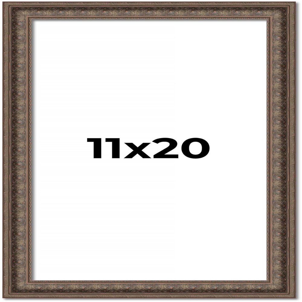 11x20 Ornate Brown Real Wood Picture Frame Width 1.5 Inches | Interior Frame Depth 0.5 Inches | Zisa Ornate Photo Frame Complete with UV Acrylic, Foam Board Backing & Hanging Hardware