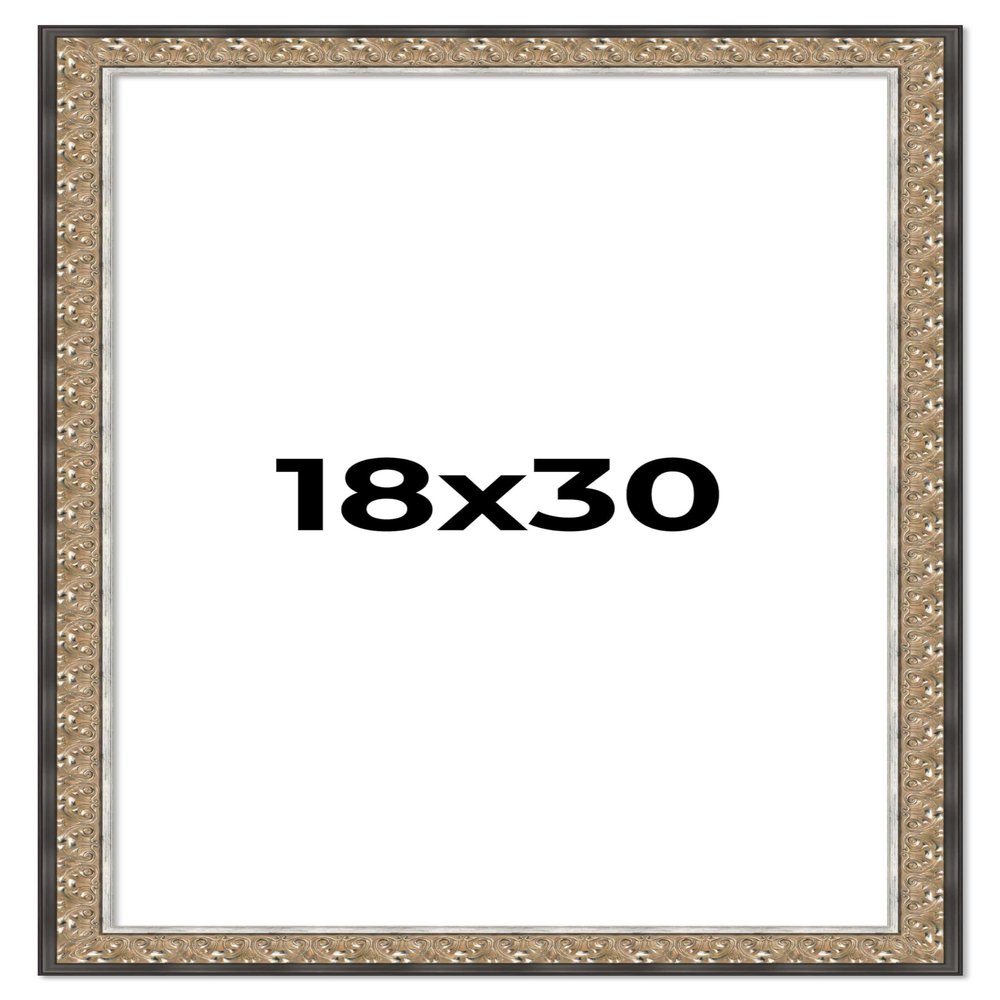 18x30 Frame Silver Real Wood Picture Frame Width 1.75 Inches | Interior Frame Depth 0.5 Inches | Fabrizio Ornate Photo Frame Complete with UV Acrylic, Foam Board Backing & Hanging Hardware