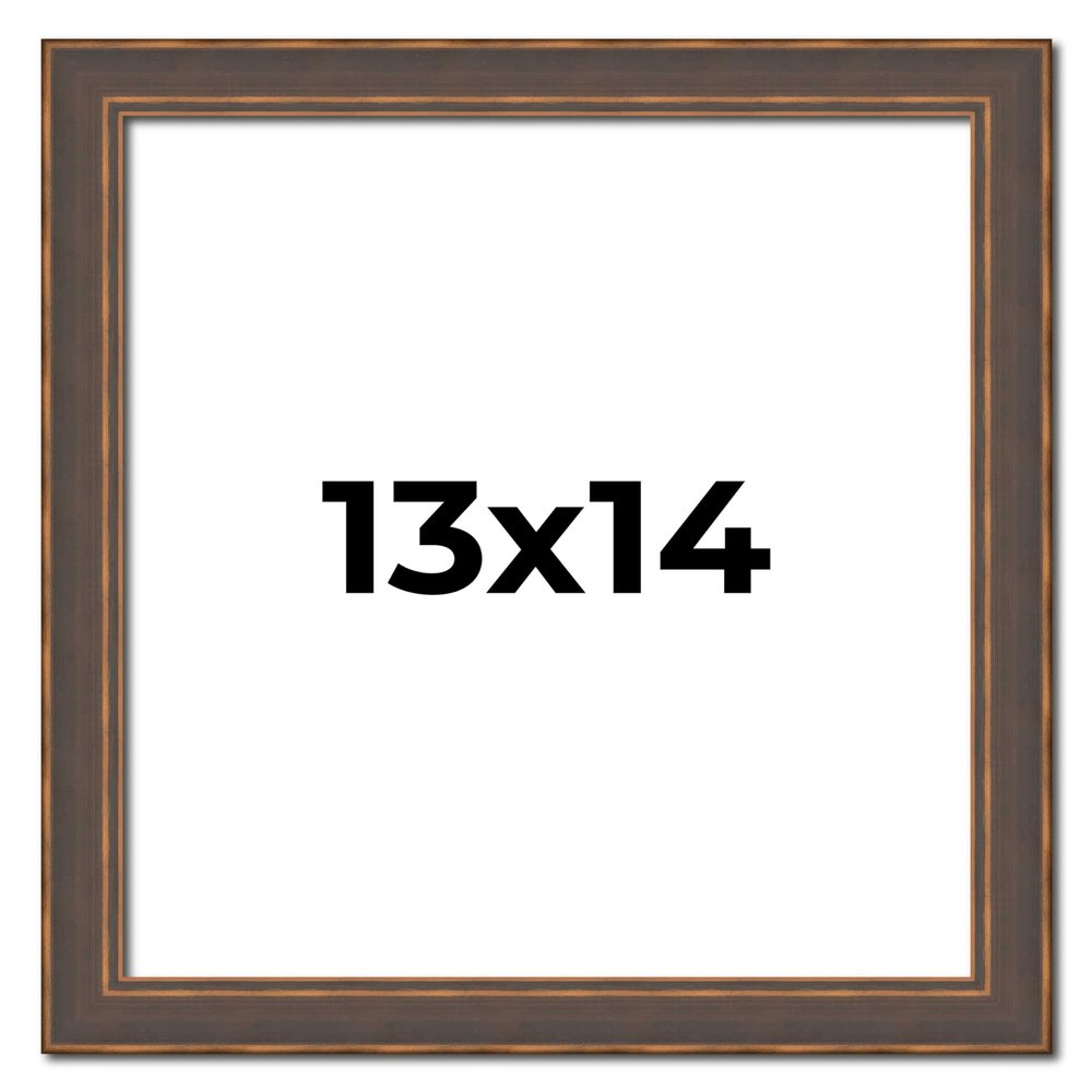 13x14 Frame Golden Caramel Solid Wood Bronze Picture Frame | 1.25 Inch Moulding Width | 0.5 Inch Frame Depth | Complete with UV Acrylic Plexiglass, Foam Board Backing & Hanging Hardware Included