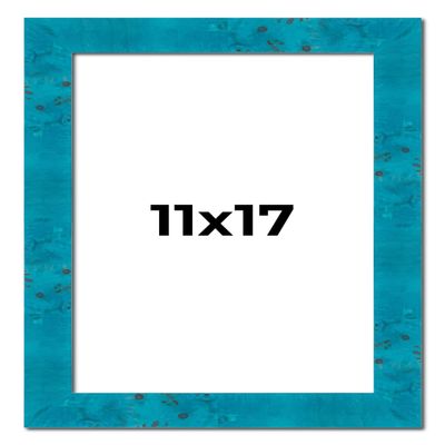 11x17 Frame Blue Teal Burl Wood Picture Frame | 1.75 Inch Moulding Width | Interior Frame Depth 0.5 Inches | Blue Veneer Traditional Photo Frame Complete with UV Acrylic, Foam Board Backing & Hanging