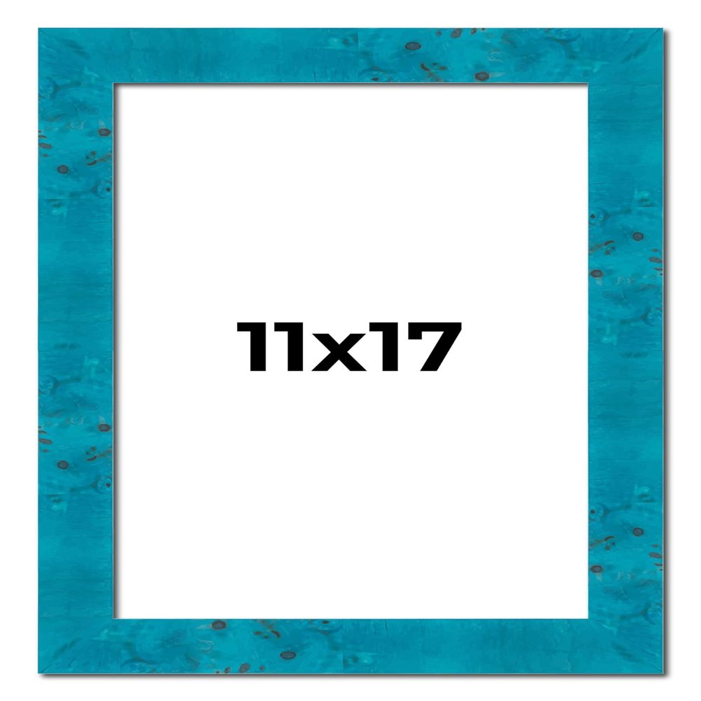 11x17 Frame Blue Teal Burl Wood Picture Frame | 1.75 Inch Moulding Width | Interior Frame Depth 0.5 Inches | Blue Veneer Traditional Photo Frame Complete with UV Acrylic, Foam Board Backing & Hanging