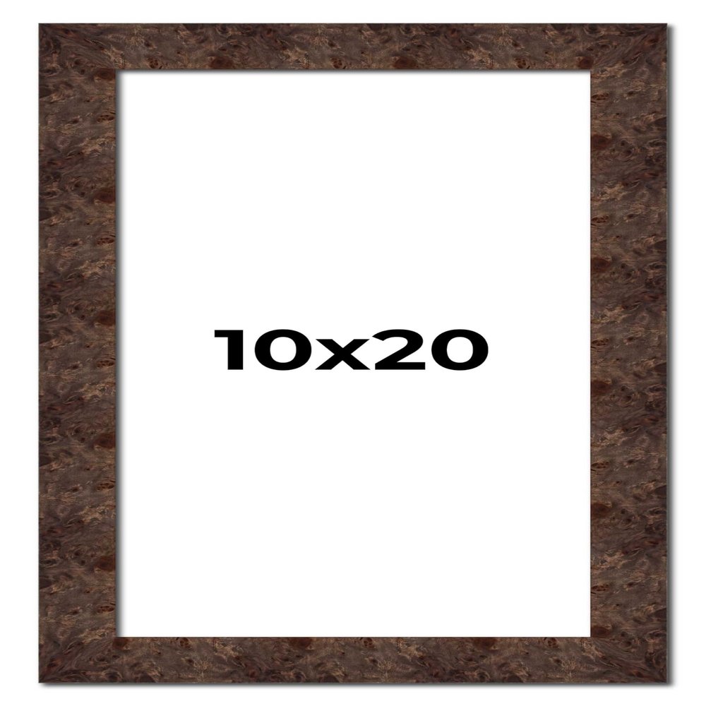 10x20 Frame Brown Burl Real Wood Picture Frame Width 1.625 Inches | Interior Frame Depth 0.5 Inches | Dracon Mid Century Photo Frame Complete with UV Acrylic, Foam Board Backing & Hanging Hardware