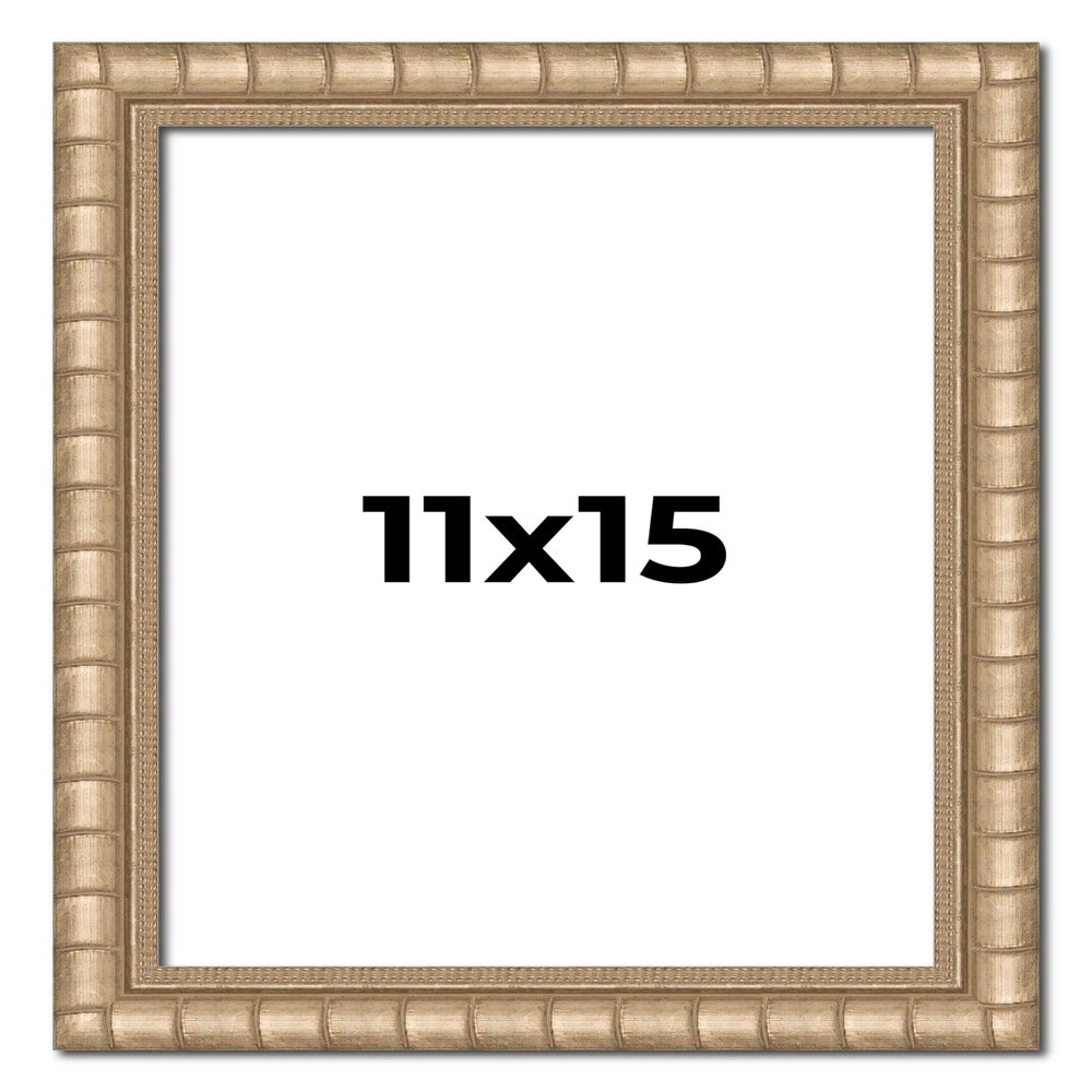 11x15 Frame Silver Bamboo Solid Wood Picture Frame | 1.5 Inch Moulding Width | Interior Frame Depth 0.5 Inches | Beechey Bamboo Frame with UV Acrylic Plexiglass, Foam Board Backing & Hanging Hardware