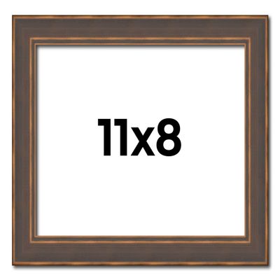 11x8 Frame Golden Caramel Solid Wood Bronze Picture Frame | 1.25 Inch Moulding Width | 0.5 Inch Frame Depth | Complete with UV Acrylic Plexiglass, Foam Board Backing & Hanging Hardware Included