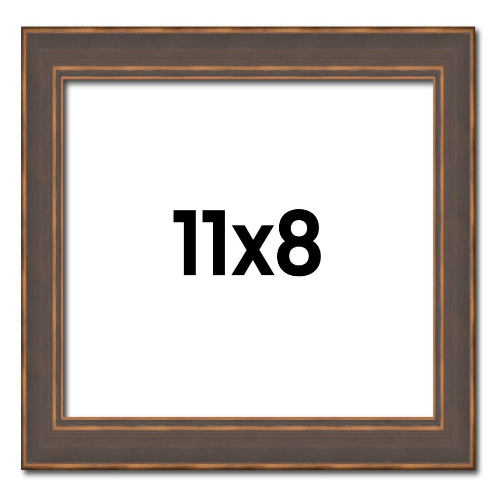 11x8 Frame Golden Caramel Solid Wood Bronze Picture Frame | 1.25 Inch Moulding Width | 0.5 Inch Frame Depth | Complete with UV Acrylic Plexiglass, Foam Board Backing & Hanging Hardware Included