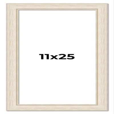 11x25 Frame White Wash Rustic Cream Picture Frame | 1.75 Inch Moulding Width | Complete with UV Acrylic Plexiglass, Foam Board Backing & Hanging Hardware