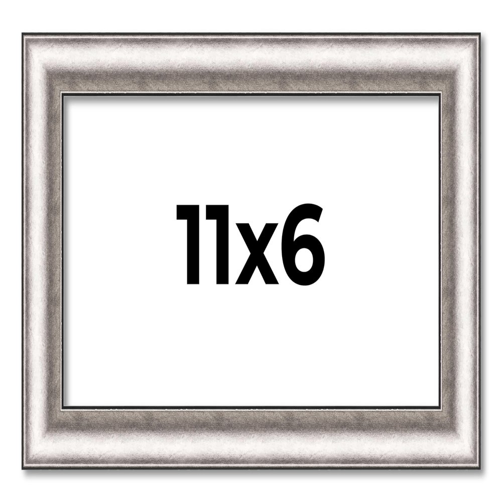 11x6 Frame Silver Real Wood Picture Frame Width 1.25 Inches | Interior Frame Depth 0.5 Inches | Florian Scandinavian Photo Frame Complete with UV Acrylic, Foam Board Backing & Hanging Hardware