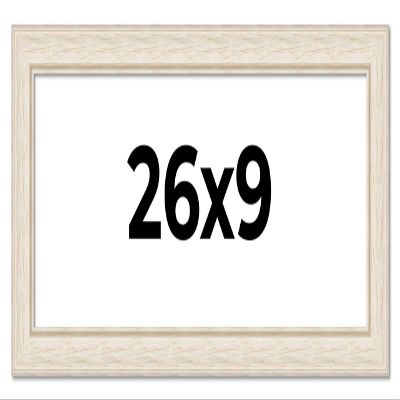 26x9 Frame White Wash Rustic Cream Picture Frame | 1.75 Inch Moulding Width | Complete with UV Acrylic Plexiglass, Foam Board Backing & Hanging Hardware
