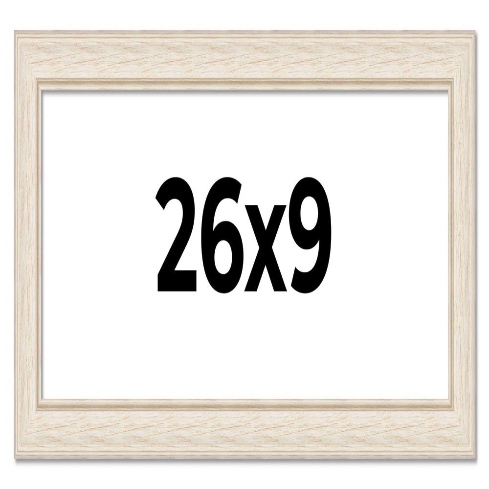 26x9 Frame White Wash Rustic Cream Picture Frame | 1.75 Inch Moulding Width | Complete with UV Acrylic Plexiglass, Foam Board Backing & Hanging Hardware
