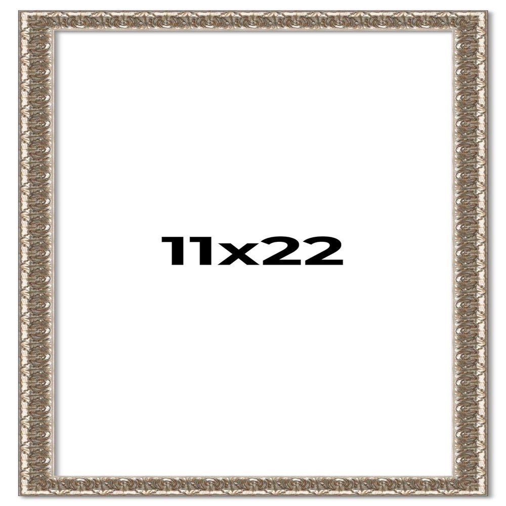 11x22 Frame Silver Versailles Ornate Solid Wood Picture Frame | 1 Inch Moulding Width | Interior Frame Depth 0.5 Inches | Complete with UV Acrylic Plexiglass, Foam Board Backing & Hanging Hardware