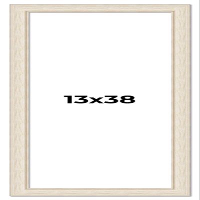 13x38 Frame White Wash Rustic Cream Picture Frame | 1.75 Inch Moulding Width | Complete with UV Acrylic Plexiglass, Foam Board Backing & Hanging Hardware