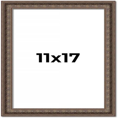 11x17 Ornate Brown Real Wood Picture Frame Width 1.5 Inches | Interior Frame Depth 0.5 Inches | Zisa Ornate Photo Frame Complete with UV Acrylic, Foam Board Backing & Hanging Hardware