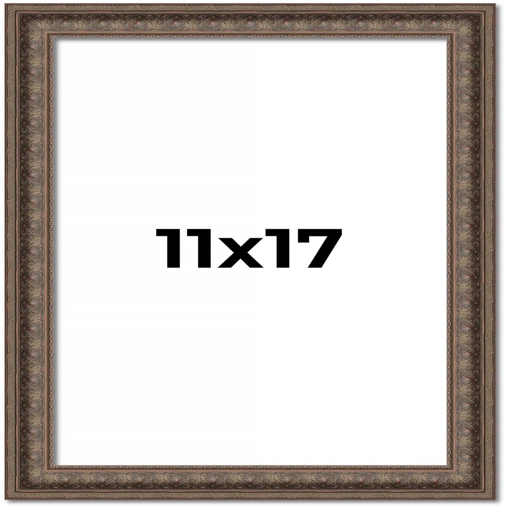 11x17 Ornate Brown Real Wood Picture Frame Width 1.5 Inches | Interior Frame Depth 0.5 Inches | Zisa Ornate Photo Frame Complete with UV Acrylic, Foam Board Backing & Hanging Hardware
