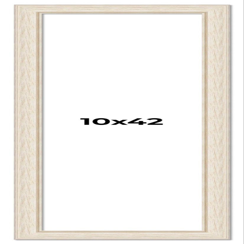 10x42 Frame White Wash Rustic Cream Picture Frame | 1.75 Inch Moulding Width | Complete with UV Acrylic Plexiglass, Foam Board Backing & Hanging Hardware