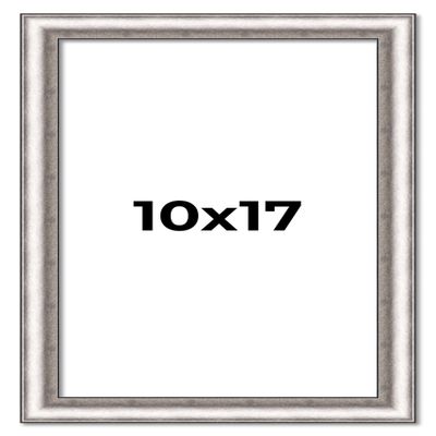 10x17 Frame Silver Real Wood Picture Frame Width 1.25 Inches | Interior Frame Depth 0.5 Inches | Florian Modern Photo Frame Complete with UV Acrylic, Foam Board Backing & Hanging Hardware